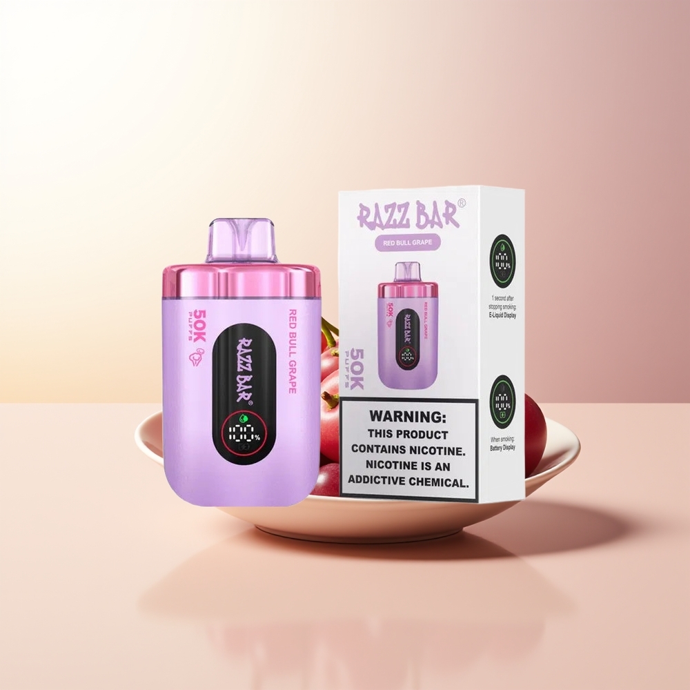 Razz Bar 50K Puffs Röd Tjur Druva 10 Ohm Mesh 650 Mah Type-C 2 Nikotin