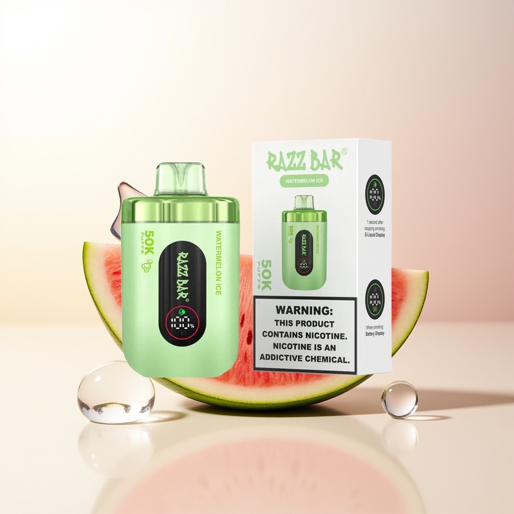 Razz Bar 50K Puffs Vattenmelon Is 10 Ohm Mesh Coil 650 Mah Battery Type-C 2 Nikotin