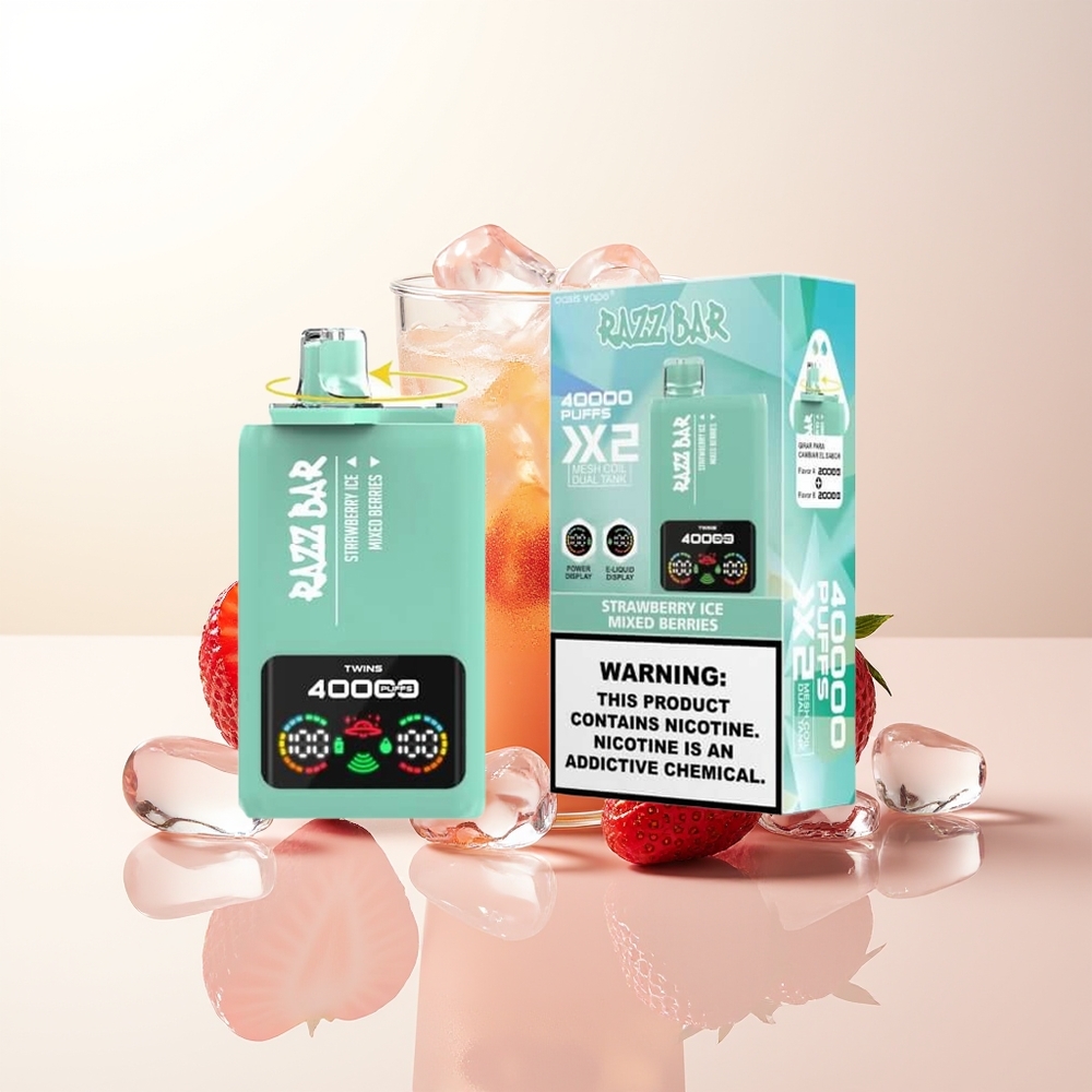 Razz Bar 40000 Puffs Jordgubb Is - Blandade Bär Power Screen Display 1.0Ohm 2 Mesh Coil 650 Mah Battery Type-C Port 2% 5% Nikotinhalten